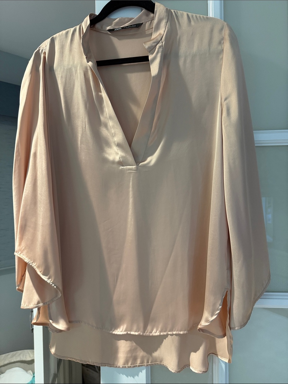 Zara Light Peach Satin V-Neck Blouse